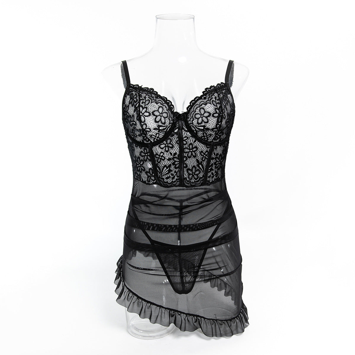 Lace Mesh Chemise Nightdress - Styled View