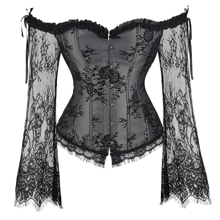 Black Lace Sleeve Corset Top, alternate view 5