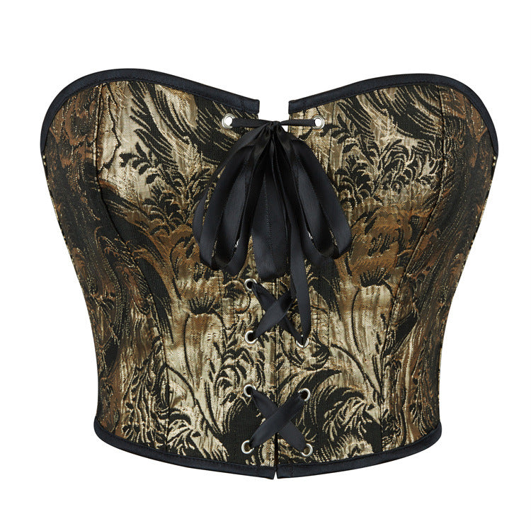 Black Gold Floral Strapless Corset Top