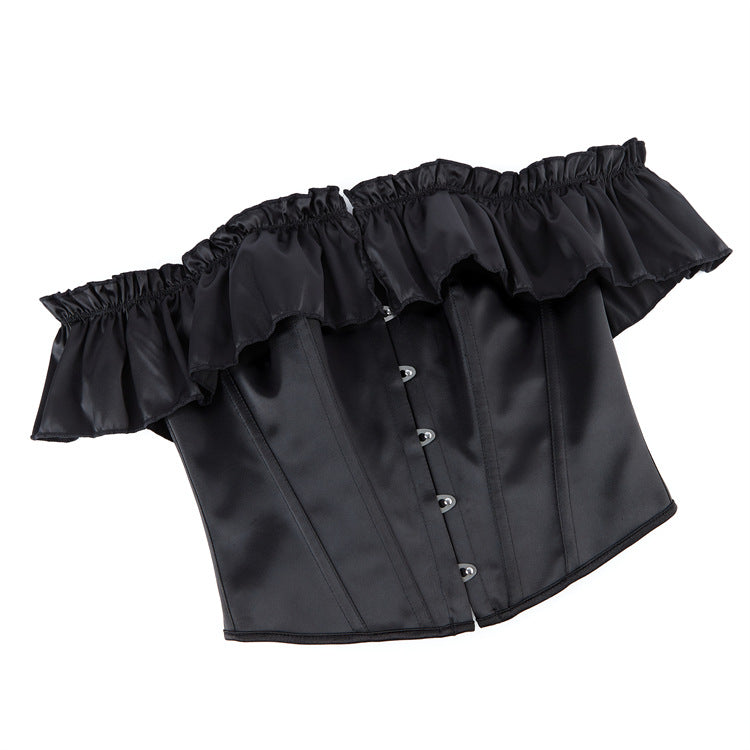 Black Satin-Look Off-Shoulder Corset Top, alternate view 5