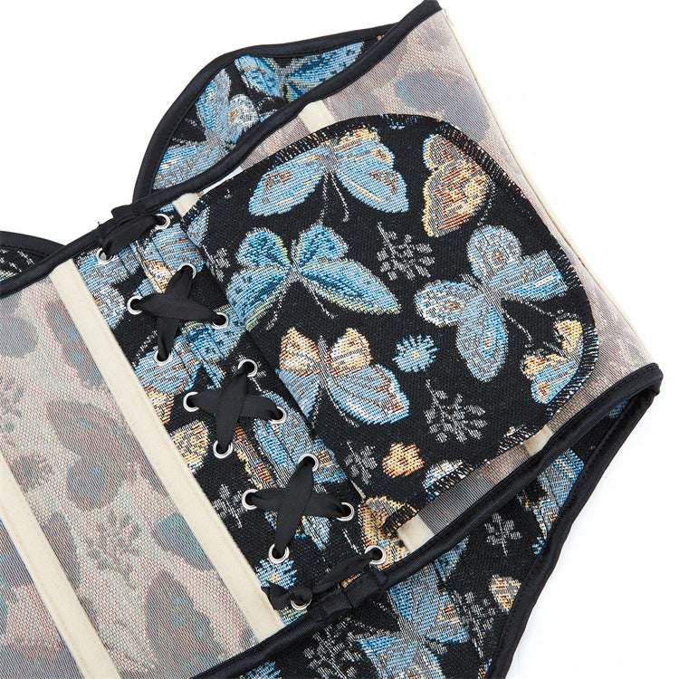 Black Butterfly Print Corset Top, alternate view 4
