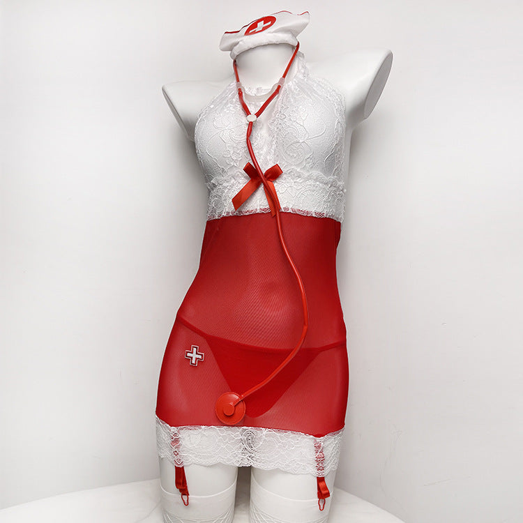 Nurse Costume Lingerie Set With Stethoscope and Headband - Detail View