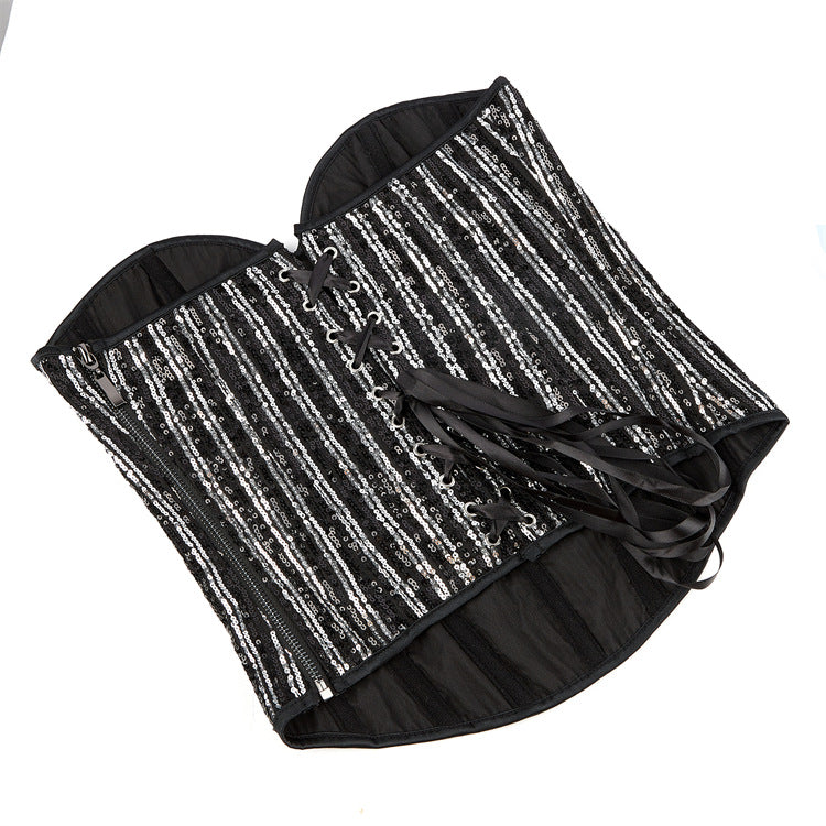 Black Silver Stripe Strapless Corset Top, alternate view 5