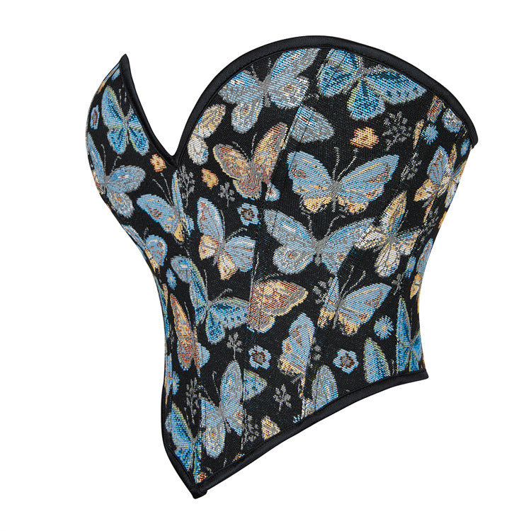 Black Butterfly Print Corset Top, alternate view 2