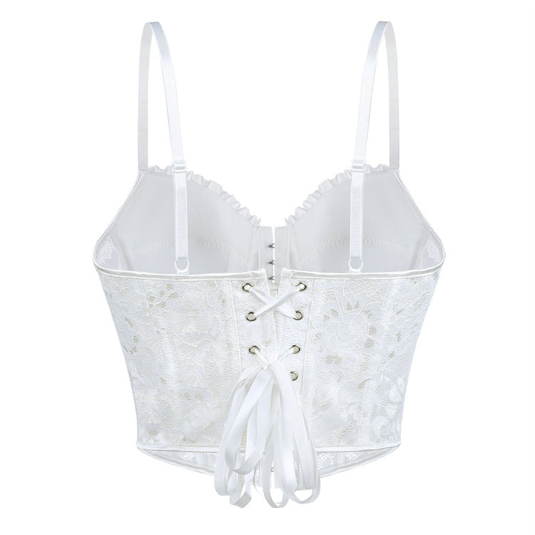 White Satin-Look Lace-Up Corset Top, alternate view 3