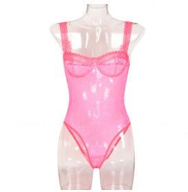 Rose Red Lace Strappy Teddy Bodysuit - Alternate View
