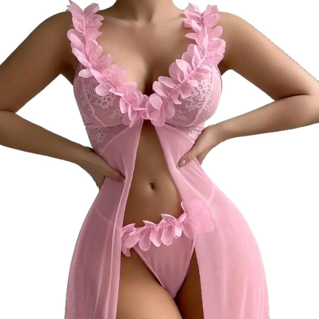 Pink Ruffle Sheer Lingerie Set, alternate view 5