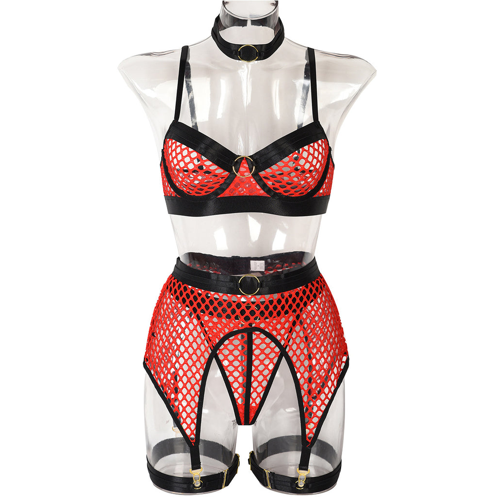 Neon Green Lace Four-Piece Lingerie Set - Alternate View