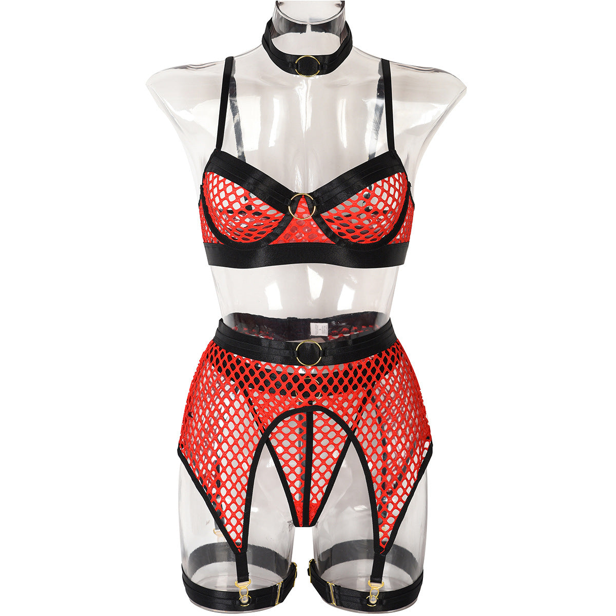 Neon Green Lace Four-Piece Lingerie Set - Alternate View