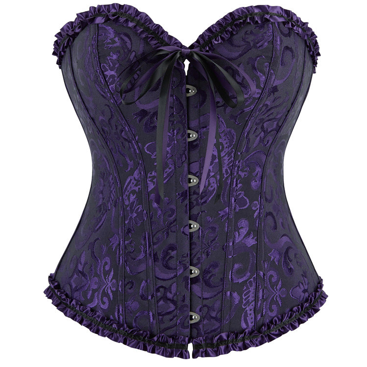 Black Ruffle Trim Front-Lace Corset Top, alternate view 14