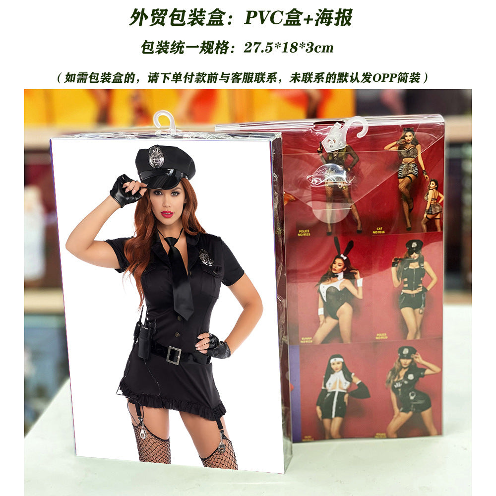 Black police costume mini dress with belt detail - alternate view