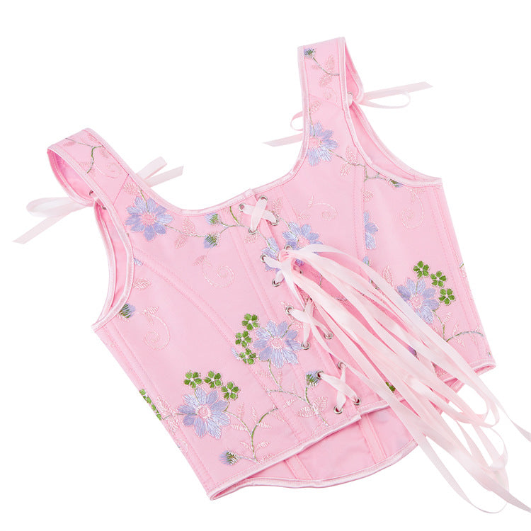 Pink Floral Tie-Strap Corset Top, alternate view 5