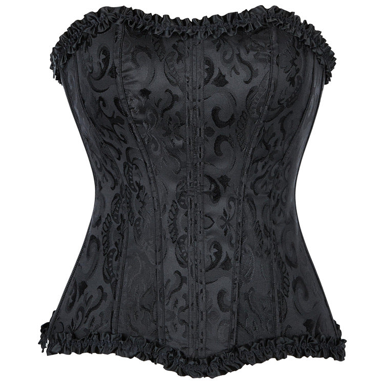Black Jacquard Lace-Trim Corset Top