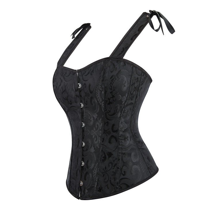 Black Button-Front Tie-Strap Corset Top, alternate view 2