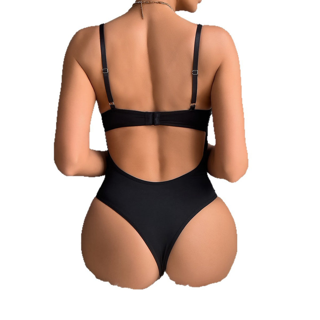 Faux Leather Cutout Teddy Bodysuit - Alternate View