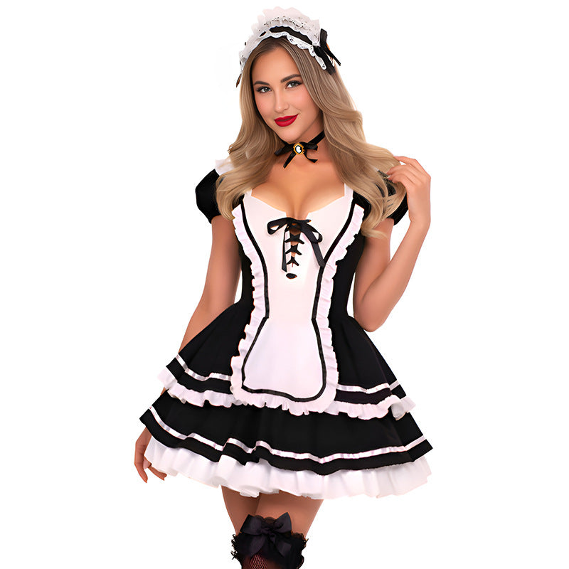 Maid Costume Lingerie Set With Mini Dress and Headband and Choker - Alternate View