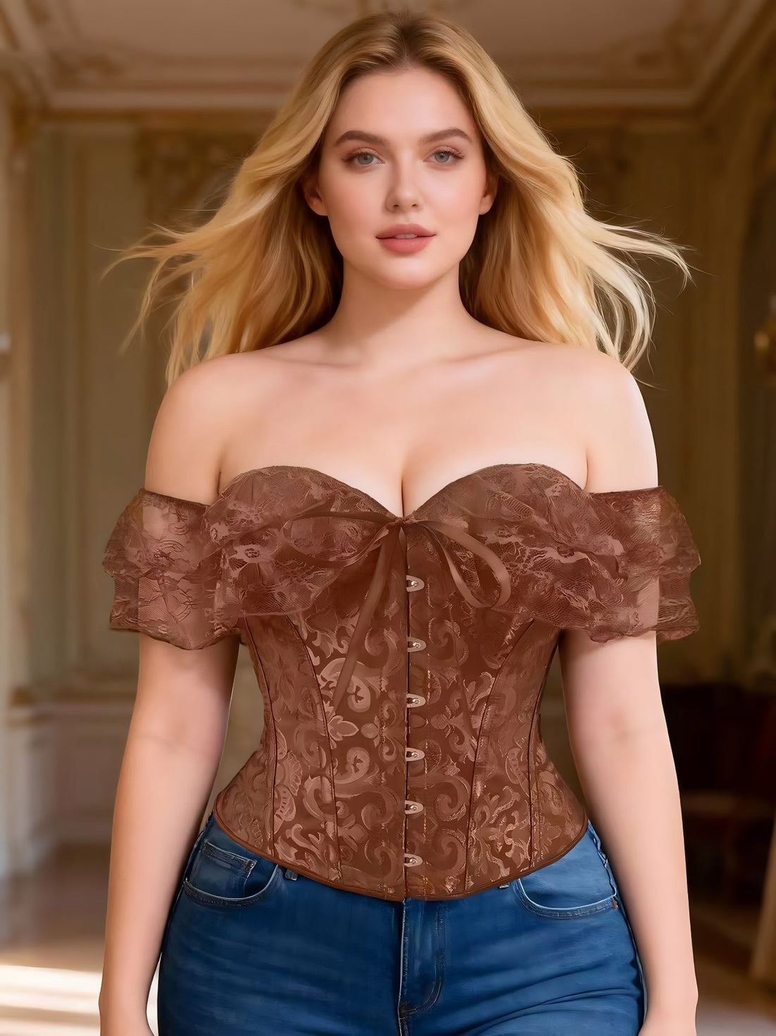 Black Off-Shoulder Lace-Up Corset Top, alternate view 10