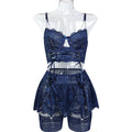 Navy Blue Strappy Three-Piece Lingerie Set - Alternate View