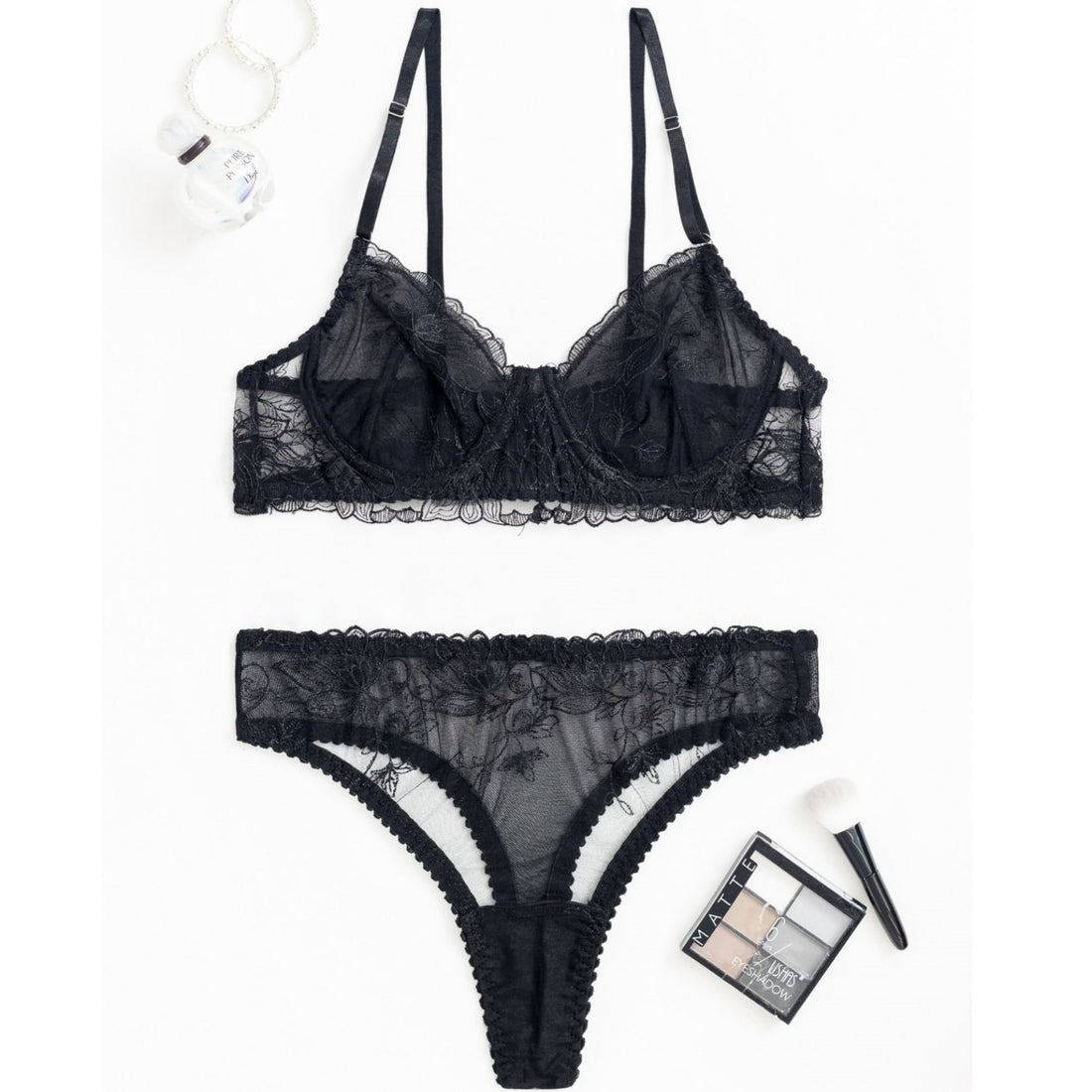 Black Floral Lace Bra and Bottom Set, alternate view 6