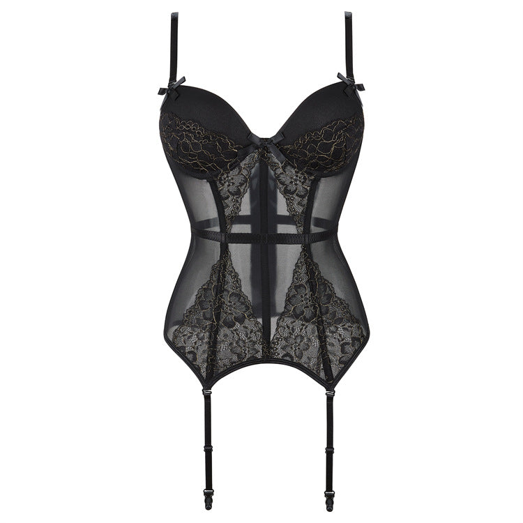 Black Sheer Lace Bustier Top