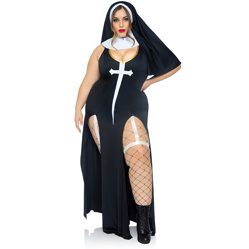 Plus size nun uniform sexy underwear set halloween cosplay nun costume cosplay nightclub uniform