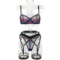 Blue Mesh Three-Piece Lingerie Set - Styled View