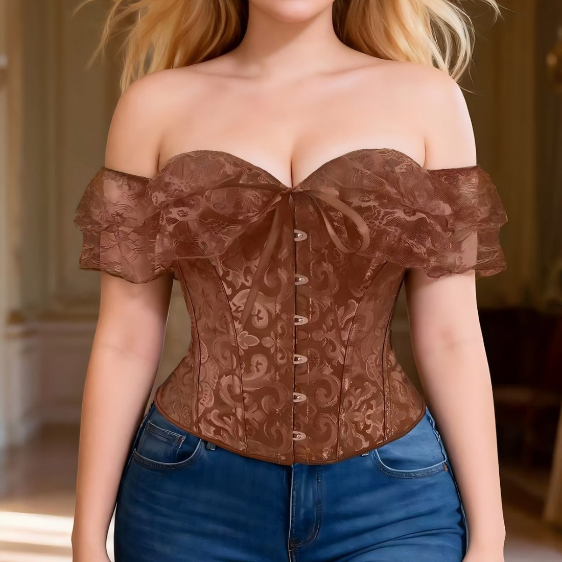 Black Off-Shoulder Lace-Up Corset Top, alternate view 4