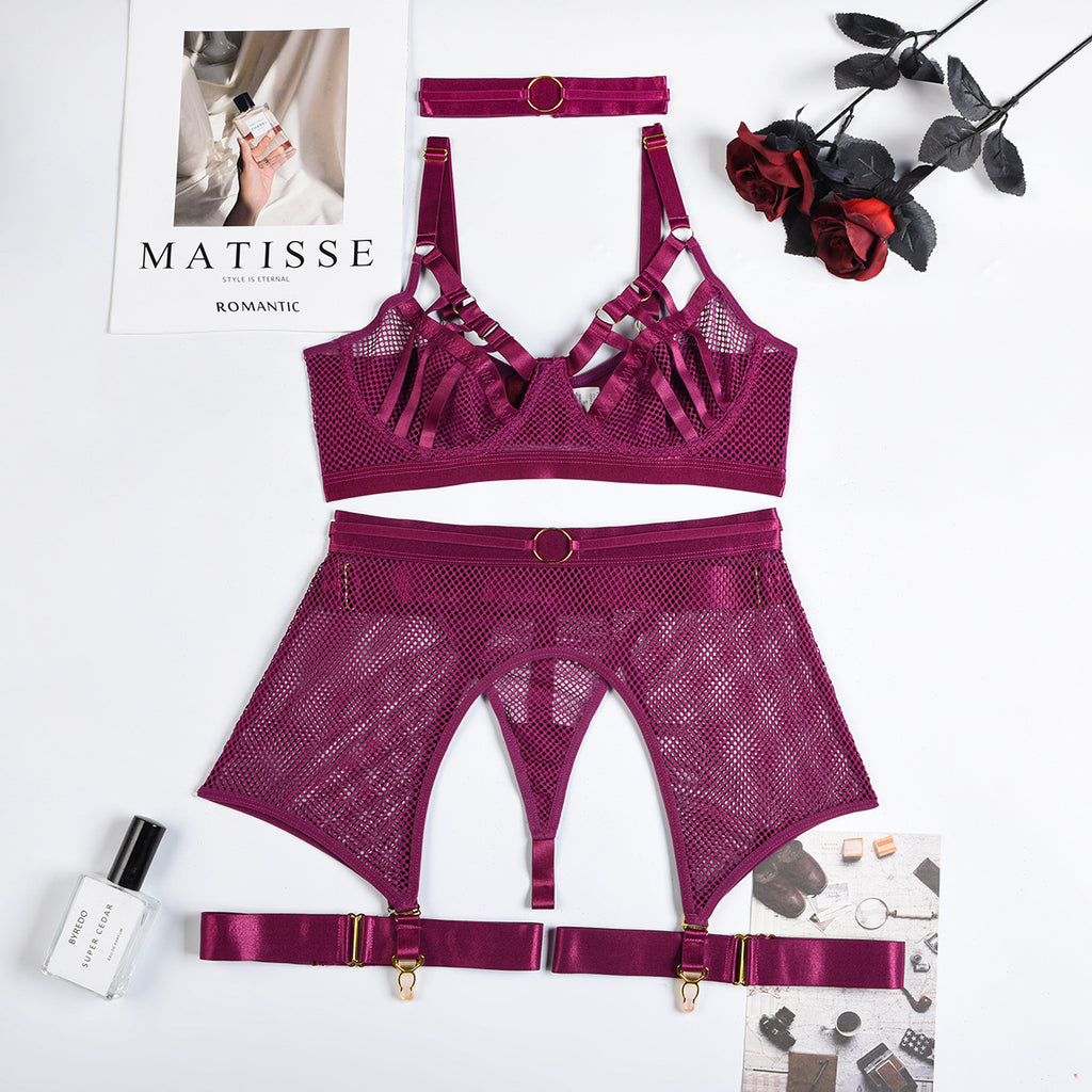 Mesh Lace Four-Piece Lingerie Set - Secret Hour lingerie
