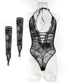 Halter Lace Mesh Teddy Bodysuit - Styled View