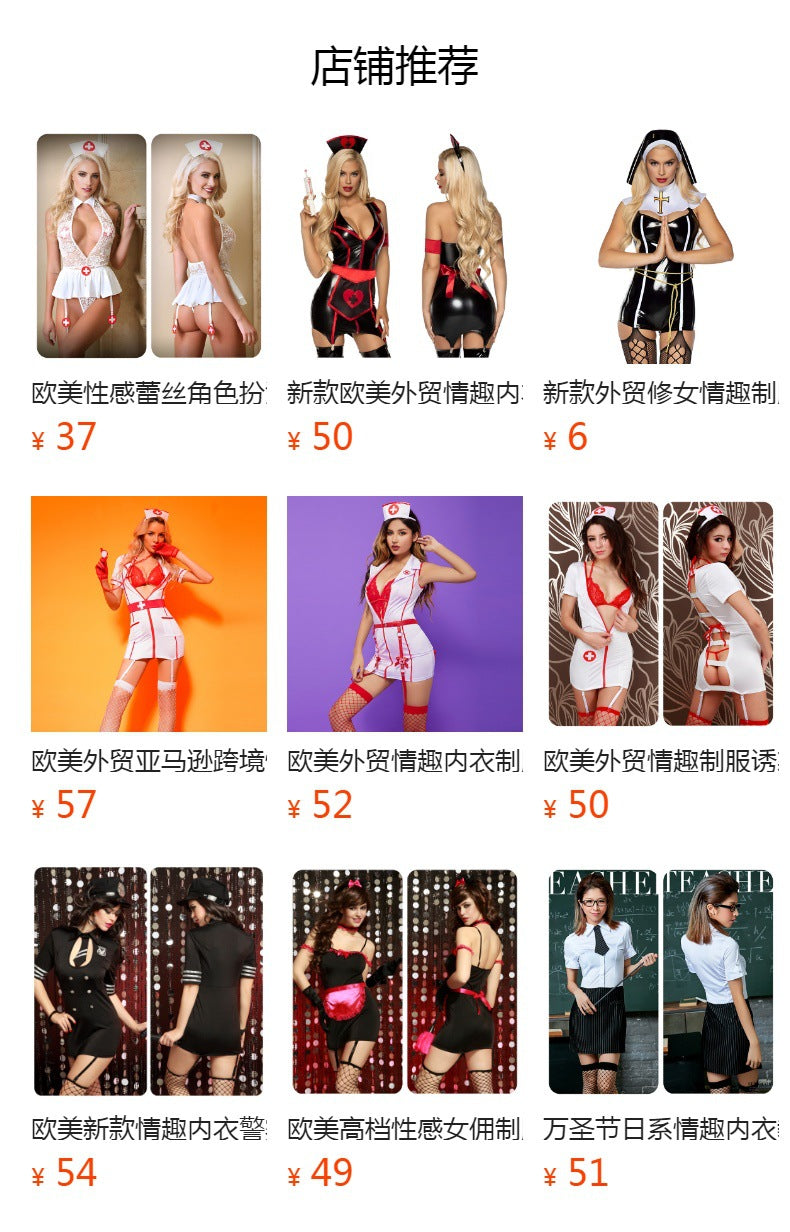 Black Uniform Costume Lingerie Set With Mini Skirt and Headband - Alternate View