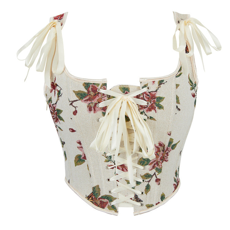 Ivory Floral Tie-Front Corset Top