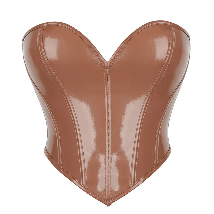 Black Leather-Look Sweetheart Corset Top, alternate view 5