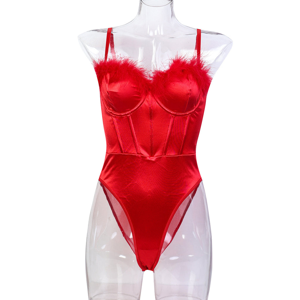 Strappy Red Holiday Teddy Bodysuit - Styled View
