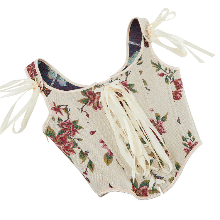 Ivory Floral Tie-Front Corset Top, alternate view 5