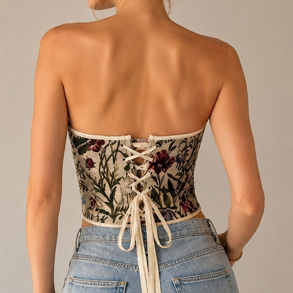 Ivory Floral Strapless Corset Top, alternate view 4