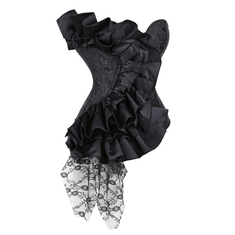 Black One-Shoulder Ruffle Corset Top, alternate view 2