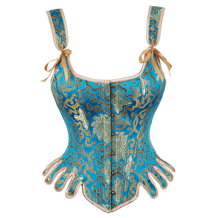 Turquoise Gold Lace-Up Corset Top
