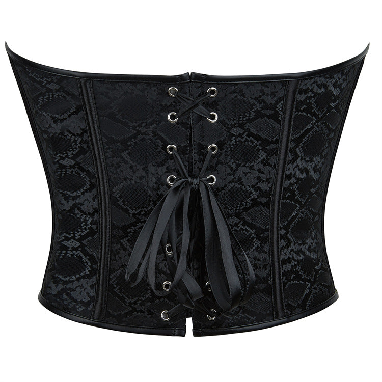 Black Floral Jacquard Strapless Corset Top, alternate view 3