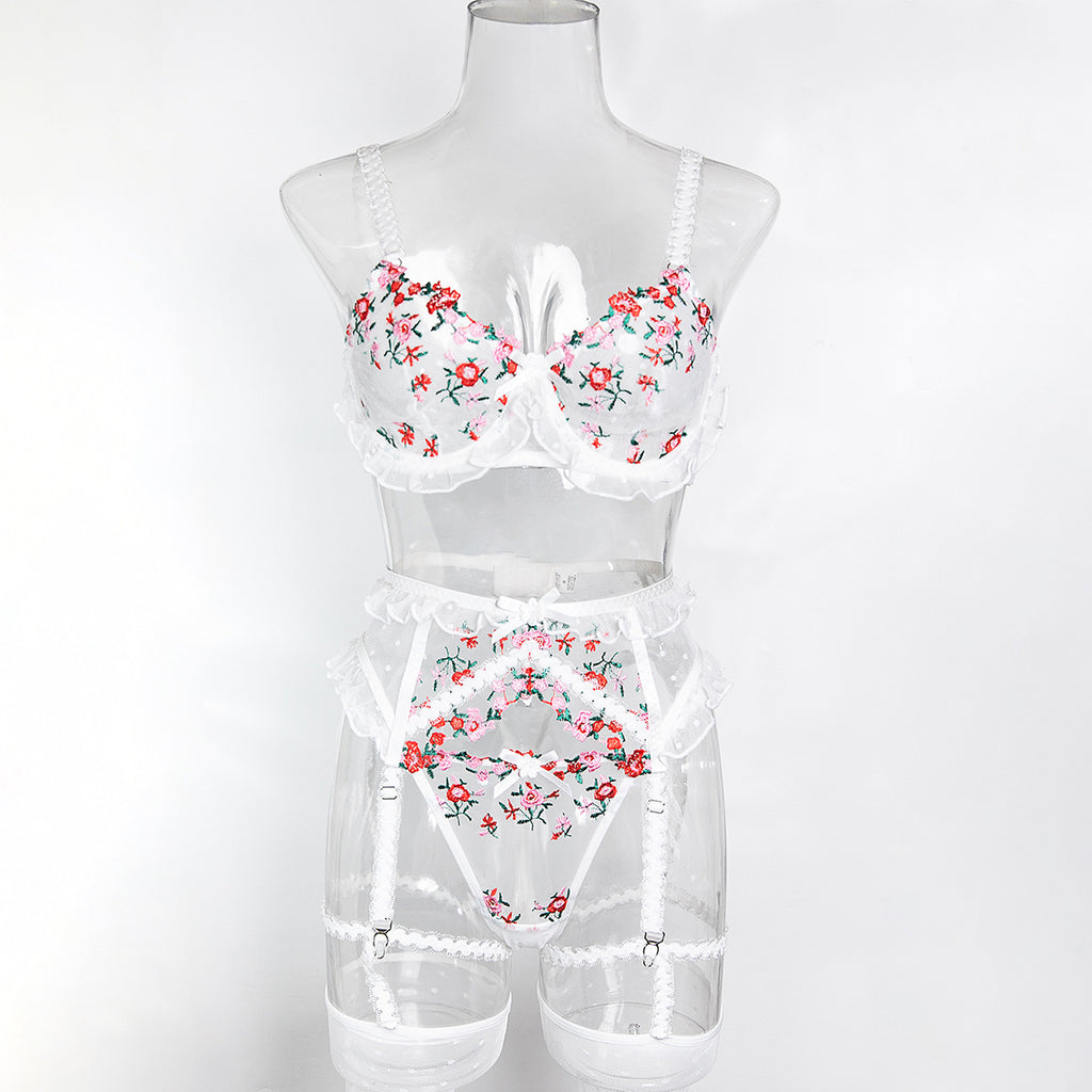 Lace Four-Piece Lingerie Set With Garter Belt - Alternate View