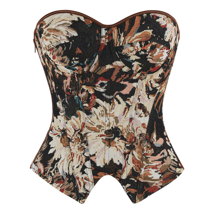 Black Floral Tapestry Corset Top