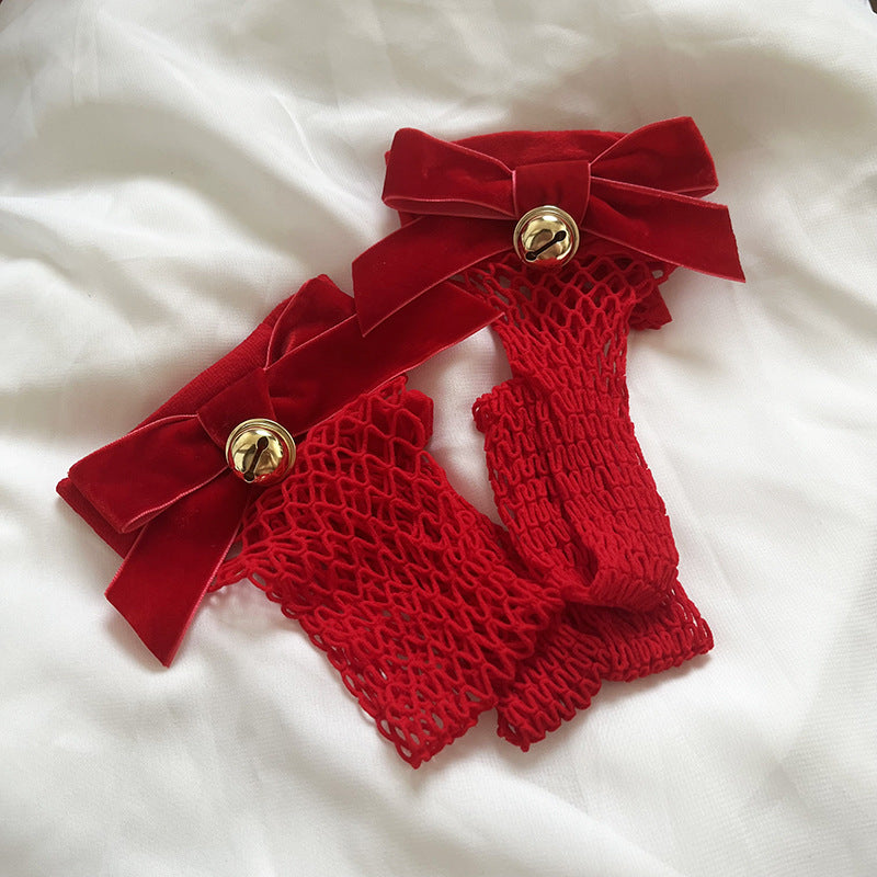 Bow fleece strap catgirl bell bow tie chocker christmas red mesh socks women's sexy underwear accessories