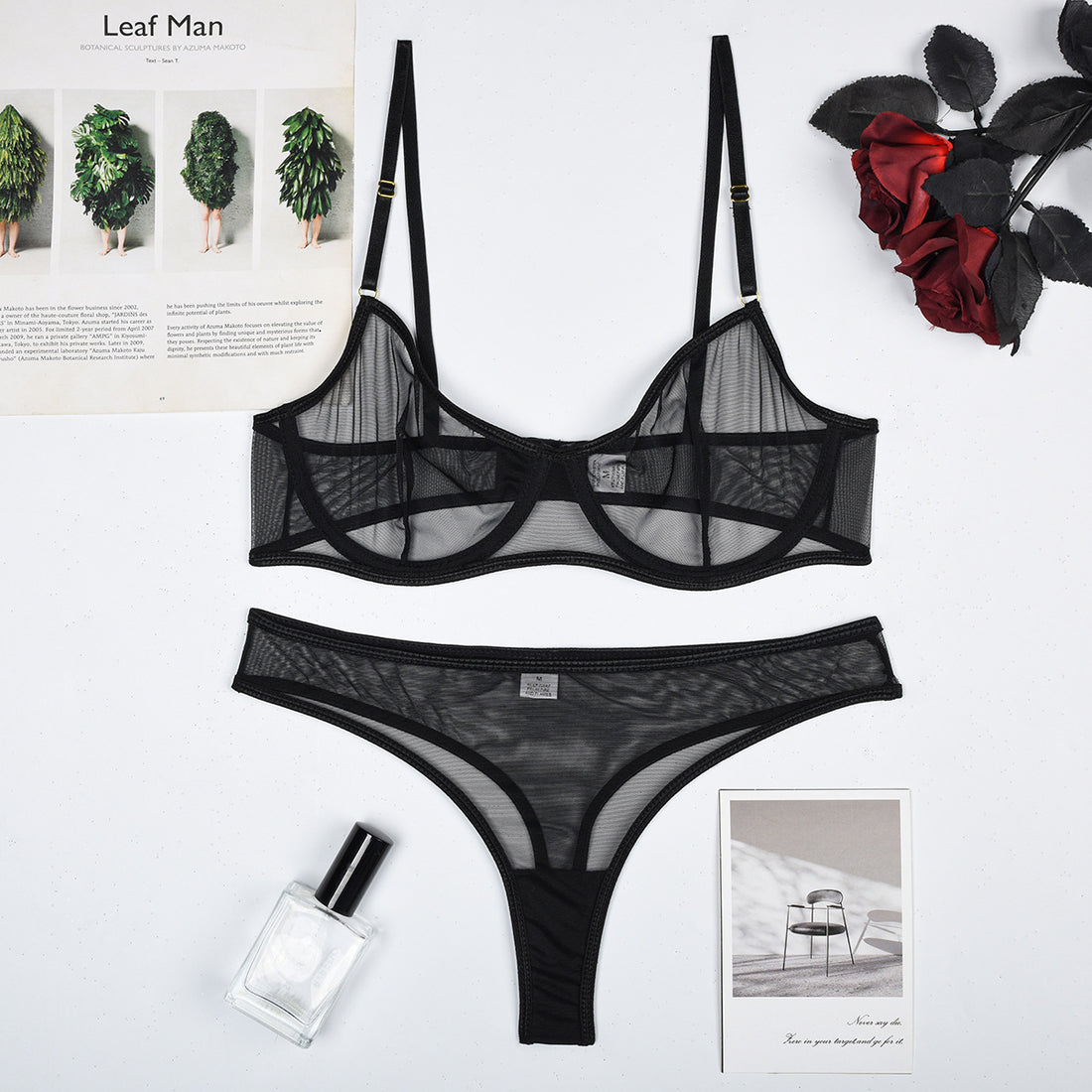 With Top Sheer Mesh Two-Piece Lingerie Set - Alternate View