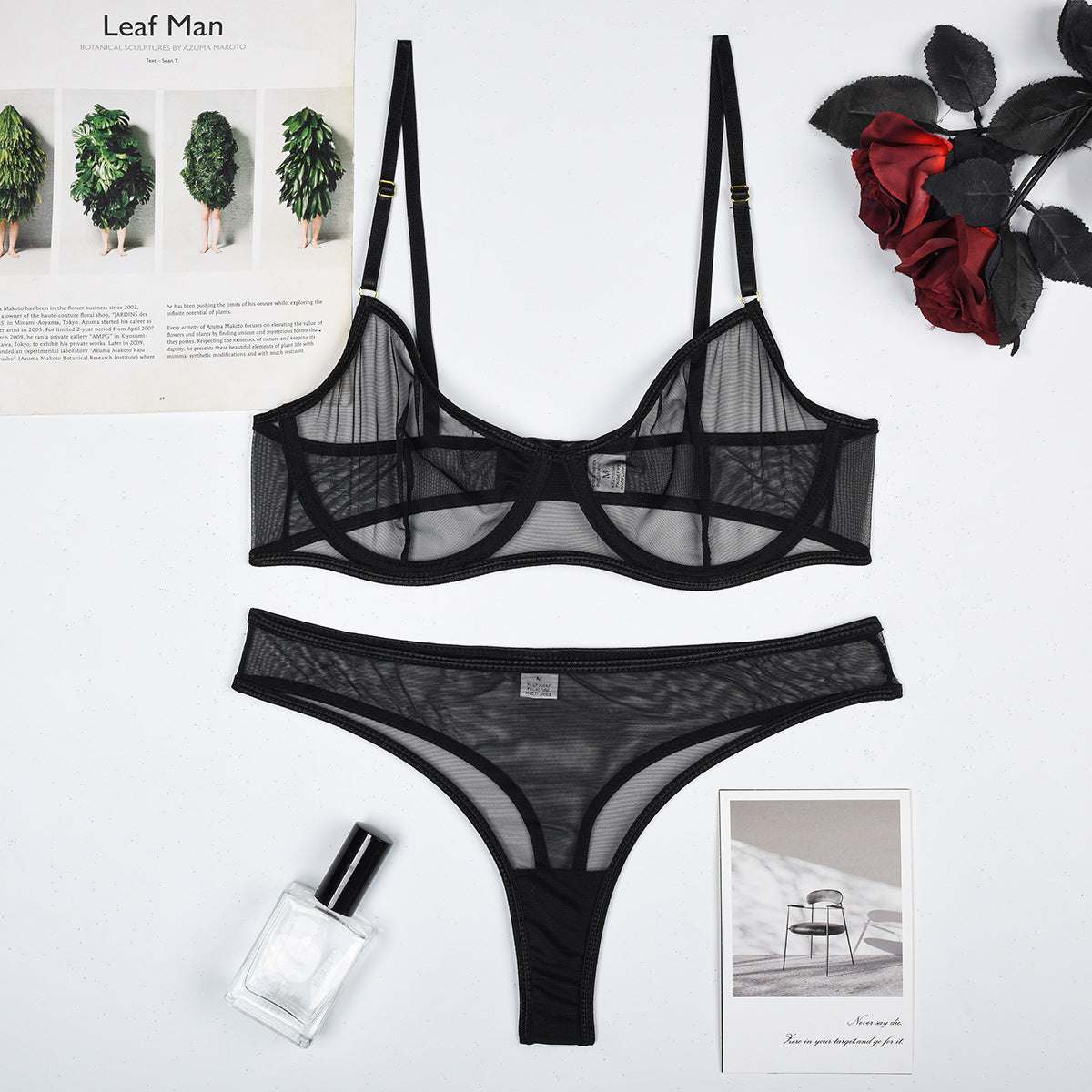 With Top Sheer Mesh Two-Piece Lingerie Set - Alternate View