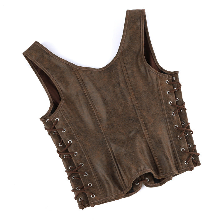 Brown Lace-Up Corset Top, alternate view 4