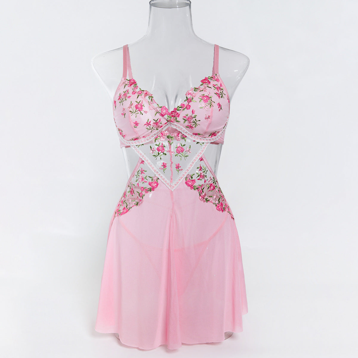 Pink Floral Embroidered Chemise Nightdress - Styled View