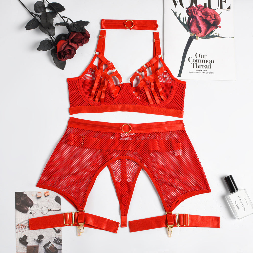 Mesh Lace Four-Piece Lingerie Set - Secret Hour lingerie