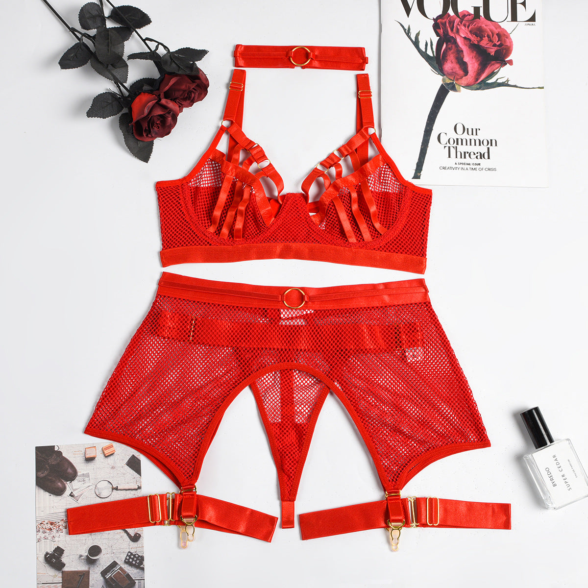 Mesh Lace Four-Piece Lingerie Set - Secret Hour lingerie