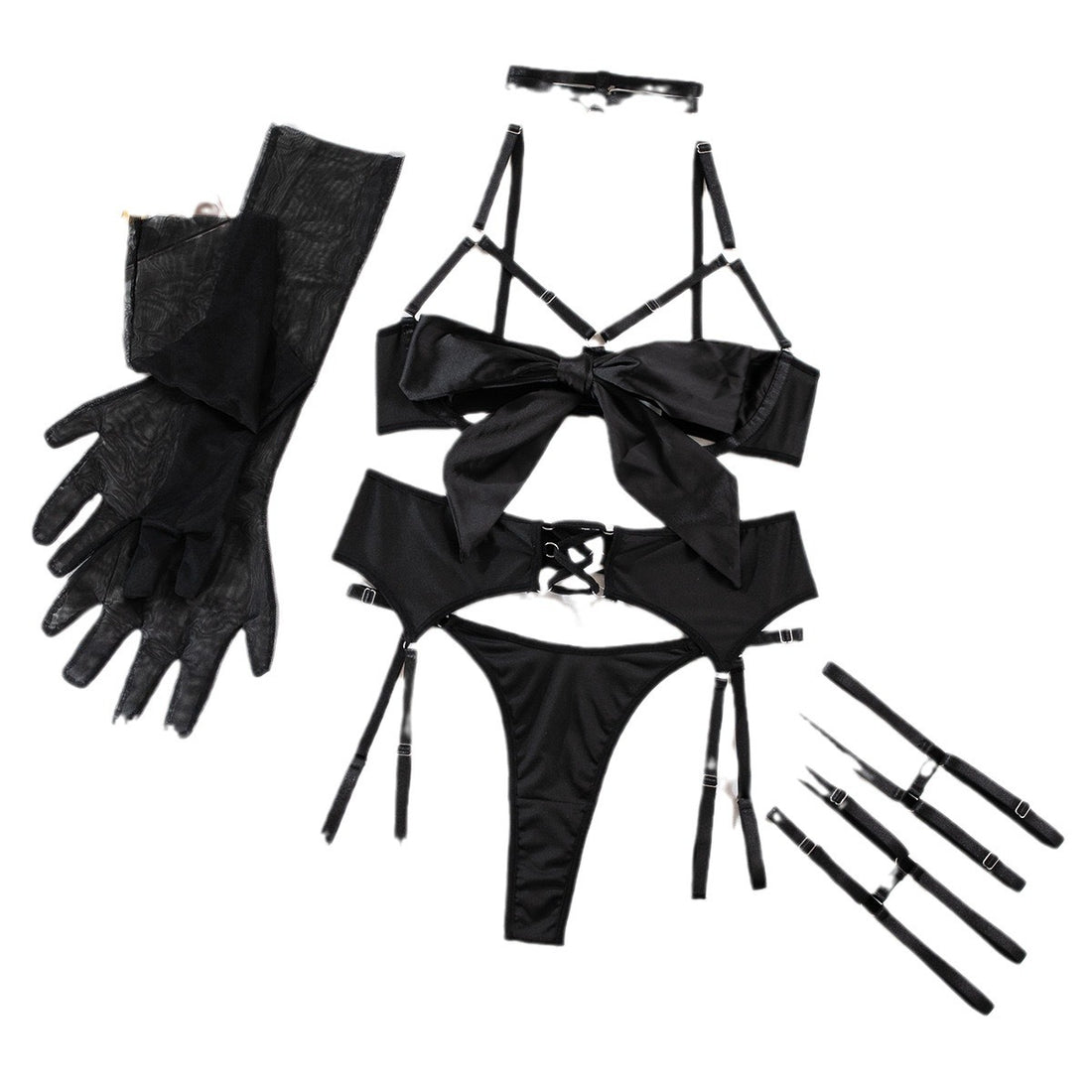 Burgundy Bow Garter Lingerie Set, alternate view 5