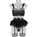 Strappy Three-Piece Lingerie Set With Bra and Belt - Alternate View