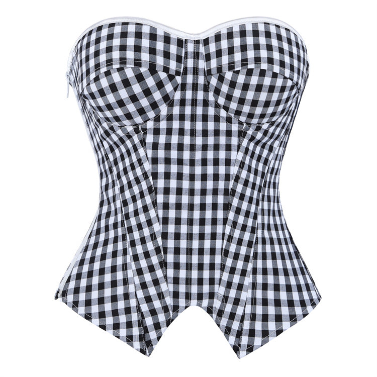 Black White Gingham Strapless Corset Top